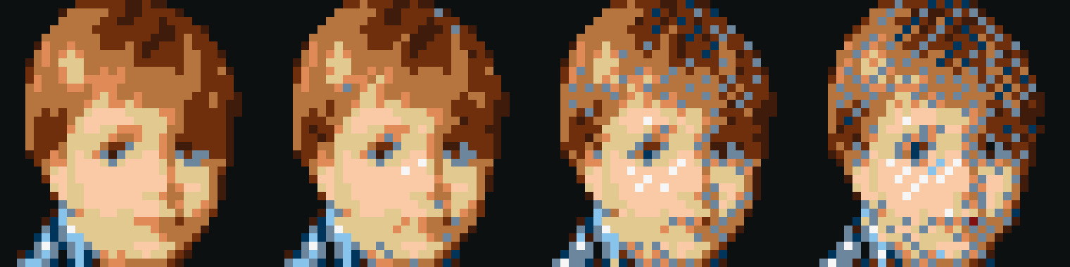 An illustration how different error diffusion rates affect the image